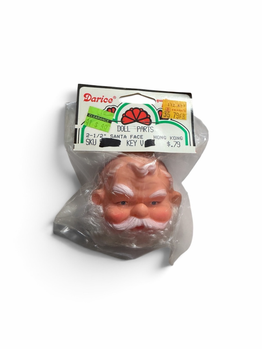 Darice Santa Face Doll Part Molded Beard Rubber 60s Christmas